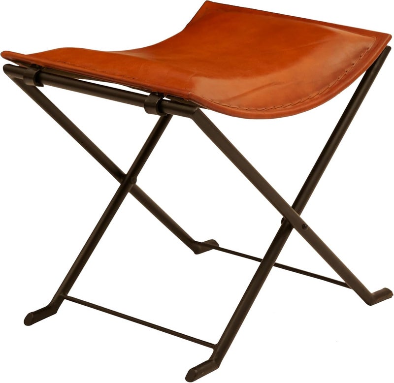 Orbit Art Gallery Orbit Art Gallery Butler Melton Tan Brown Leather Stool Tabouret Hunting Camping Chair Leisure Folding Living Room Handmade Folding Stool  - Image 1