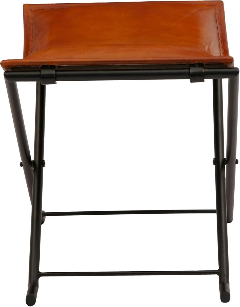 Orbit Art Gallery Orbit Art Gallery Butler Melton Tan Brown Leather Stool Tabouret Hunting Camping Chair Leisure Folding Living Room Handmade Folding Stool  - Image 5