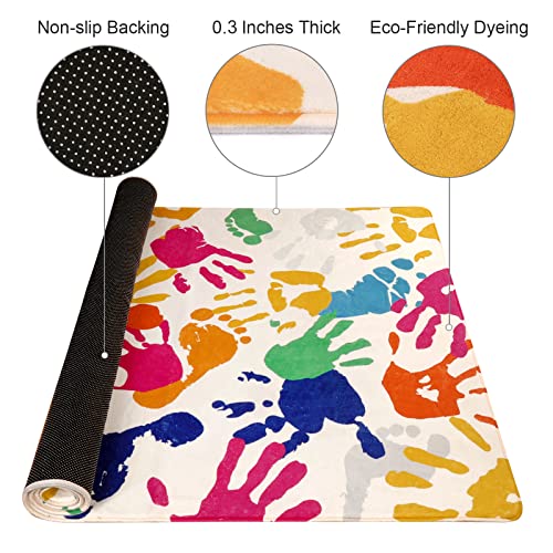 STARUIA Colorful Kids Rug for Playroom, 3'x5' Washable Handprints and Footprints Rugs for Kids Room Boys and Girls Nursery, Ultra Soft Non-Slip Non-Shedding Play Carpet Indoor for Classroom Bedroom - Image 4
