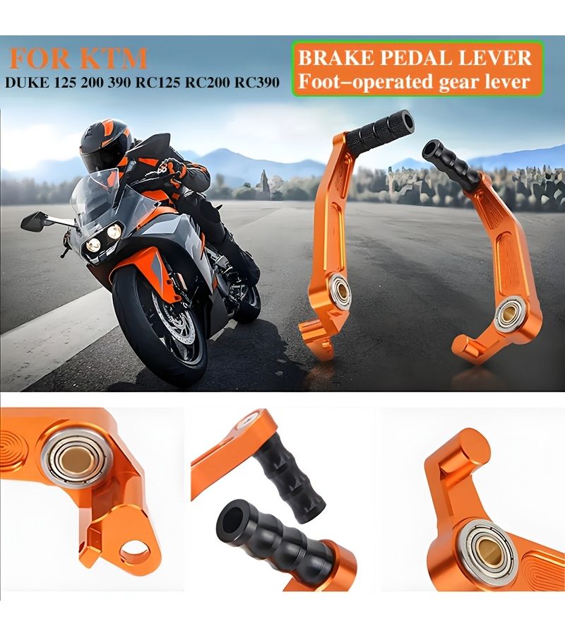 Set of 2 Motorcycle Brake Pedal and Gear Shift Lever Orange for KTM RC125 RC200 RC390 2014 2015 2016 390 Duke 2013 2014 2015 2016 200 Duke 2012 2013 2014 2015 2016 125 Duke 2011 2012 2013 2014 2015 - Image 1