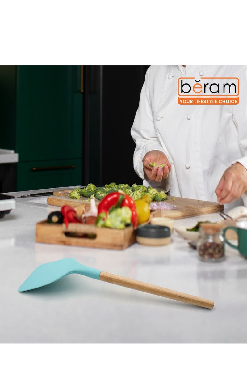 بيرام طقم من 2 ملعقة سيليكون من Beram بمقبض من الخيزران – مقاومة للحرارة حتى 250 درجة مئوية – خالية من BPA – آمنة للاستخدام مع الأسطح غير اللاصقة – أدوات مطبخ صديقة للبيئة للتقليب والتحريك والطهي – باللون الوردي والأخضر النعناعي - Image 2