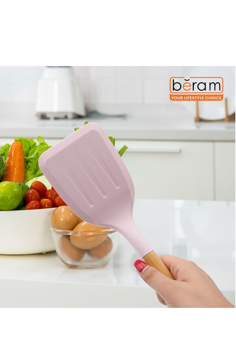 بيرام طقم من 2 ملعقة سيليكون من Beram بمقبض من الخيزران – مقاومة للحرارة حتى 250 درجة مئوية – خالية من BPA – آمنة للاستخدام مع الأسطح غير اللاصقة – أدوات مطبخ صديقة للبيئة للتقليب والتحريك والطهي – باللون الوردي والأخضر النعناعي - Image 4