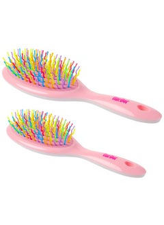 OneDor OneDor Rainbow S-Curve Ball tipped Air Volume Paddle Hair Brush with Flexible Cushion Base for Hair | Detangling Comb (2 Set - Pink)  - Image 2