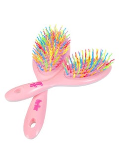 OneDor OneDor Rainbow S-Curve Ball tipped Air Volume Paddle Hair Brush with Flexible Cushion Base for Hair | Detangling Comb (2 Set - Pink)  - Image 3