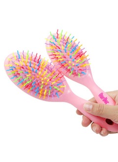 OneDor OneDor Rainbow S-Curve Ball tipped Air Volume Paddle Hair Brush with Flexible Cushion Base for Hair | Detangling Comb (2 Set - Pink)  - Image 4