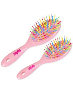OneDor OneDor Rainbow S-Curve Ball tipped Air Volume Paddle Hair Brush with Flexible Cushion Base for Hair | Detangling Comb (2 Set - Pink)  - Image 5