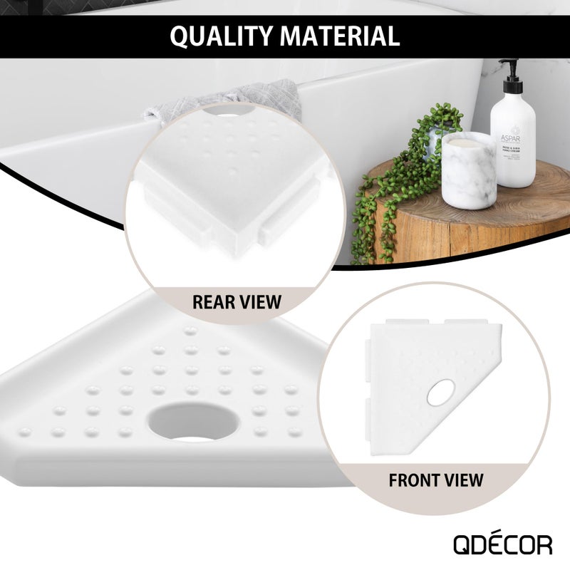 Questech Decor Shower Footrest  Wall Mounted Corner Shower Shaving Shelf  Lugged for New Construction  Shower Corner Shelf for Tiled Walls  5 Inch Geo Lugged  Bright White Matte - Image 2