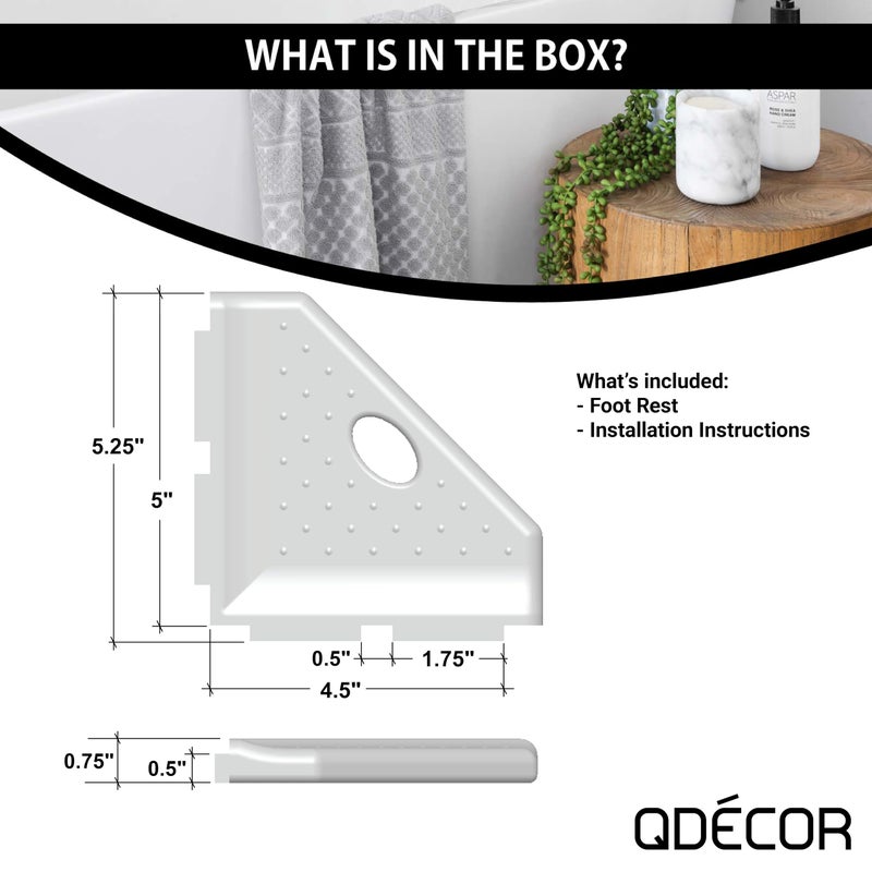Questech Decor Shower Footrest  Wall Mounted Corner Shower Shaving Shelf  Lugged for New Construction  Shower Corner Shelf for Tiled Walls  5 Inch Geo Lugged  Bright White Matte - Image 5