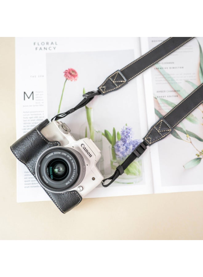 Canon M200 Protective Case M50 SeconD Generation Camera Bag 200D Leather Case CanonM50 Base Bag Protective Shell Accessories-Color:M50 Black Protective Case + Black Pu Shoulder Strap - Image 1