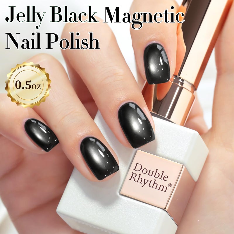 Double Rhythm Jelly Glass Cat Eye Gel Polish with Magnet 15ML Holographic Glitter Shimmer Translucent Sheer Color Magnetic Nail Polish Salon DIY at Home (Jelly Black-MC1115) - Image 4