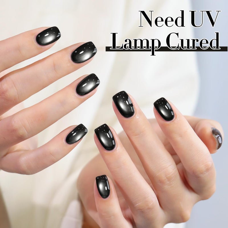 Double Rhythm Jelly Glass Cat Eye Gel Polish with Magnet 15ML Holographic Glitter Shimmer Translucent Sheer Color Magnetic Nail Polish Salon DIY at Home (Jelly Black-MC1115) - Image 3
