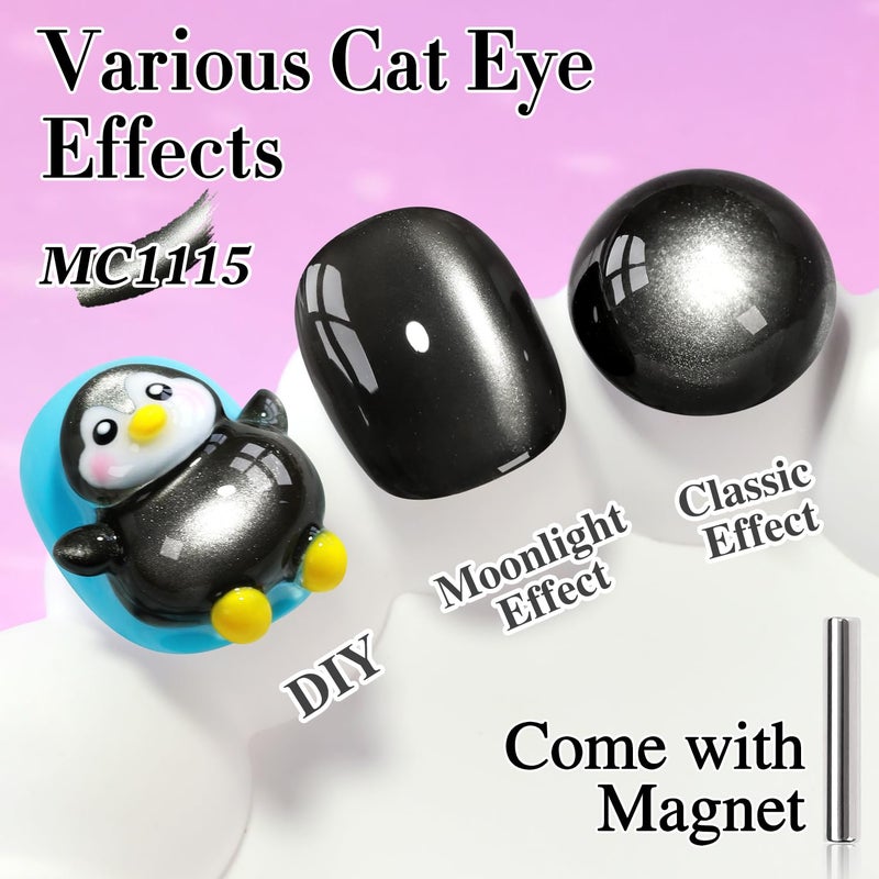 Double Rhythm Jelly Glass Cat Eye Gel Polish with Magnet 15ML Holographic Glitter Shimmer Translucent Sheer Color Magnetic Nail Polish Salon DIY at Home (Jelly Black-MC1115) - Image 2