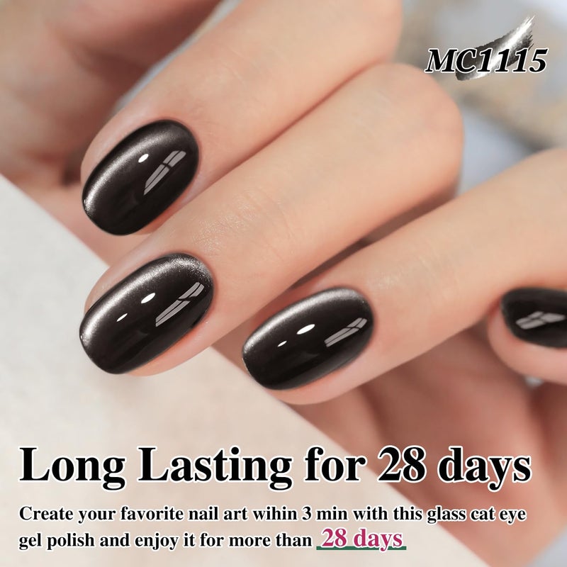 Double Rhythm Jelly Glass Cat Eye Gel Polish with Magnet 15ML Holographic Glitter Shimmer Translucent Sheer Color Magnetic Nail Polish Salon DIY at Home (Jelly Black-MC1115) - Image 5