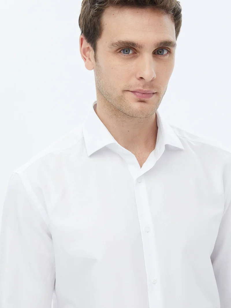 كيب White Plain Weave Classic Cotton Blend Shirt