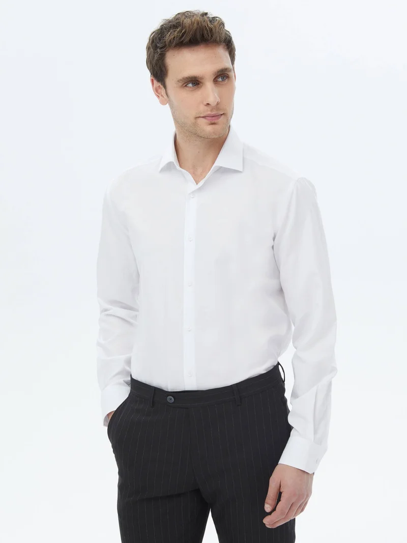 كيب White Plain Weave Classic Cotton Blend Shirt