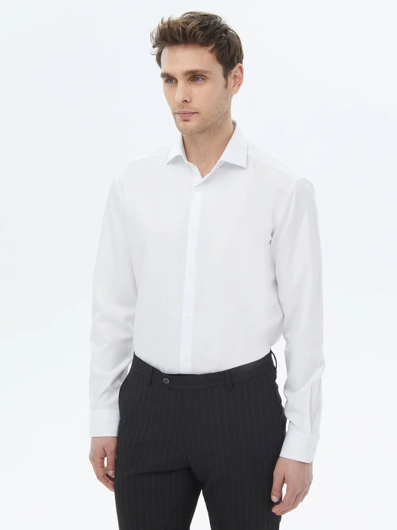 كيب White Plain Weave Classic Cotton Blend Shirt