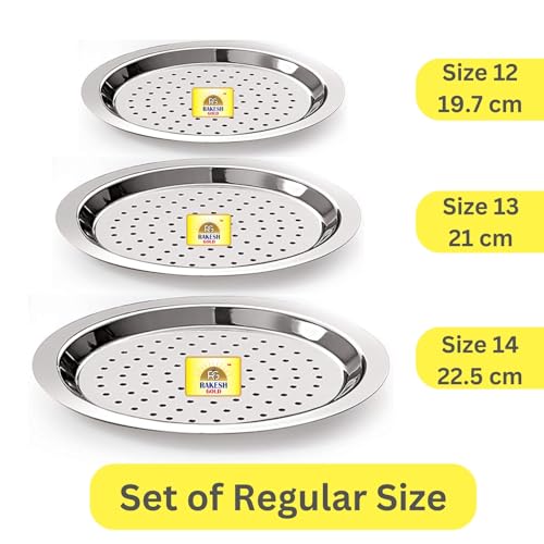 Rakesh Gold Stainless Steel Heavy Gauge Lids for Utensils | Steel lid with hole for tope, pans, tapeli, multiuse- Dishwasher safe and BPA free (3, (3pcs) Hole lids, REGULAR) - Image 3