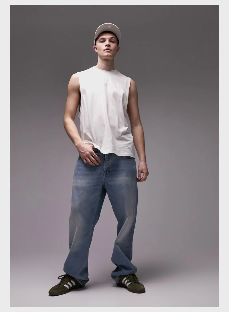 TOPMAN Topman Classic Fit Smart Tank In Ecru