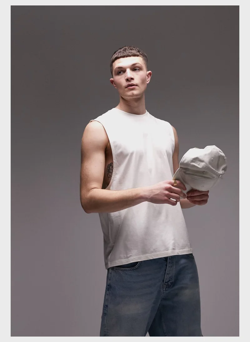 TOPMAN Topman Classic Fit Smart Tank In Ecru