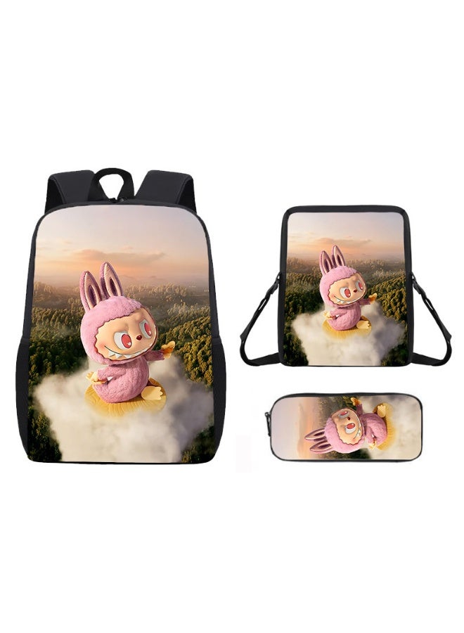لابوبو حقيبة ظهر لابوبو المدرسية الابتدائية خفيفة الوزن، بطبعة كرتونية لطيفة للأطفال، مقاس 42*29*16 سم، وحقيبة غداء مقاس 26*18*6 سم، وحقيبة أقلام مقاس 11*22*2.5 سم. - Image 1