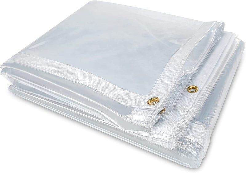 7 x 12FT Outdoor Clear Tarp Curtain Waterproof WindProof 24 Mil Transparent Vinyl Tarp for Patio Pergola Garden Canopy Rainproof AntiTear PVC Thick Cover with Grommets