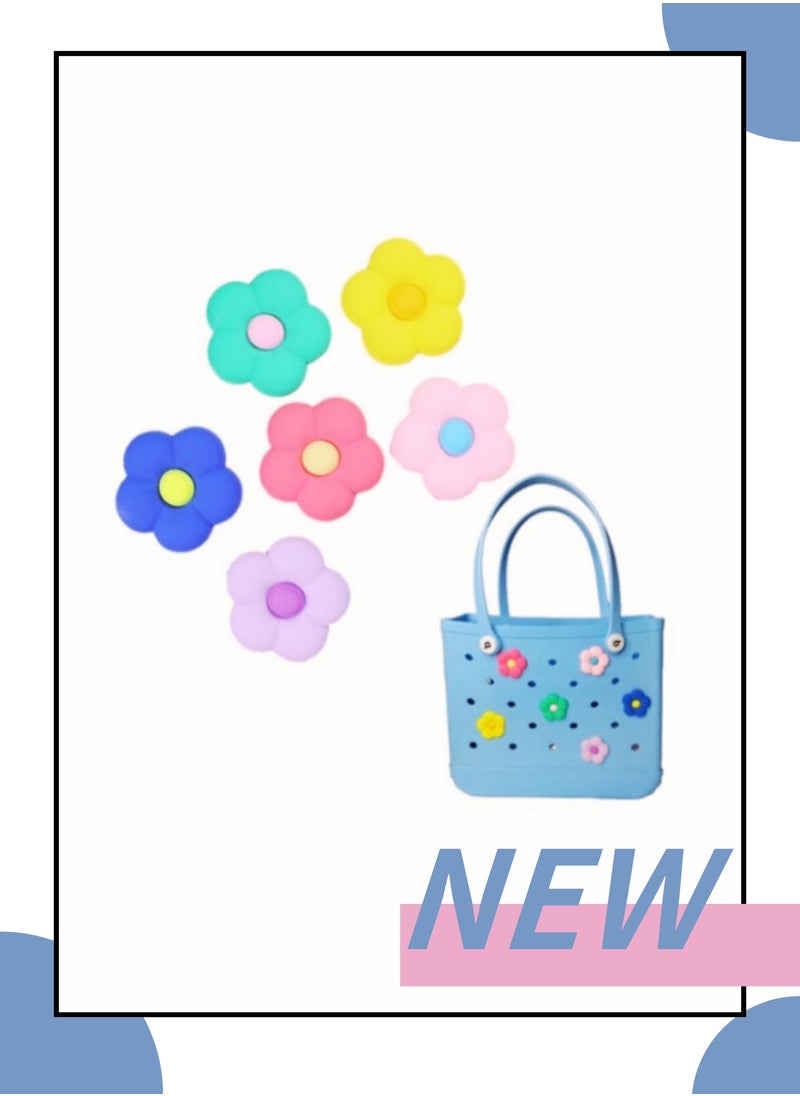 ILovhaprty 6 Pcs Flower Charm Accessory for Tote Bag, Decorative Accessories to Customize Your Beach Tote Bag  - Image 1