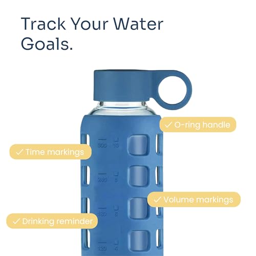purifyou 40oz / 32oz / 22oz / 12oz Borosilicate Glass Water Bottle with Time & Volume Markers, Silicone Sleeve, Stainless Steel Lid | Reusable Glass Bottle for Water & Juice (12oz Chinese Porcelain) - Image 3