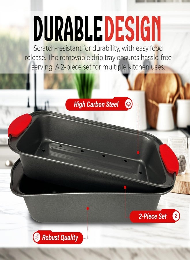 PERLLI Nonstick Meatloaf Pan with Drip Tray Insert - High-Carbon Steel Bakeware with Silicone Grips - Ideal for Baking Bread, Cake, and Roasting Meat in the Oven - 2-Piece Set - Image 4