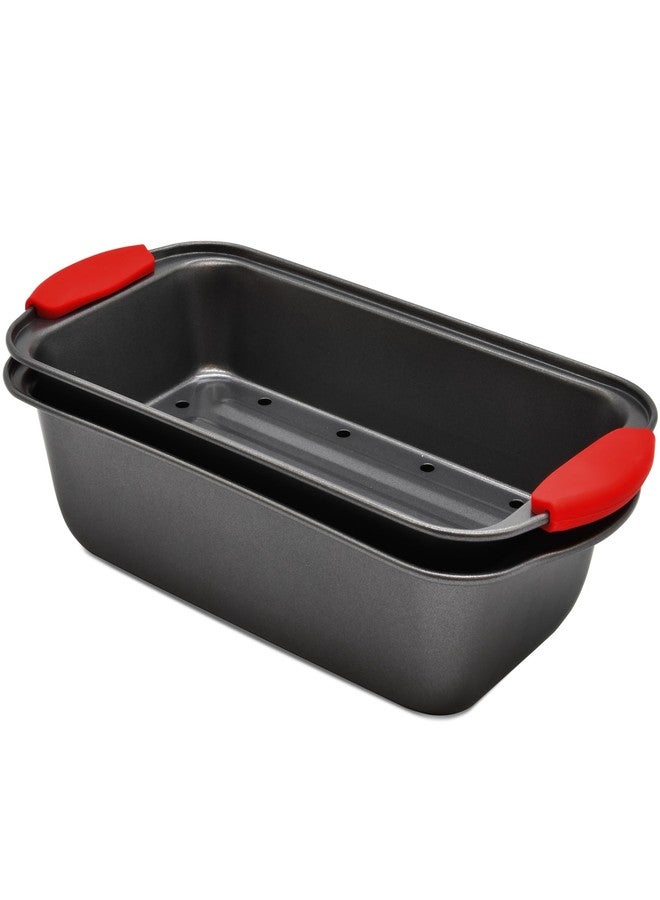 PERLLI Nonstick Meatloaf Pan with Drip Tray Insert - High-Carbon Steel Bakeware with Silicone Grips - Ideal for Baking Bread, Cake, and Roasting Meat in the Oven - 2-Piece Set - Image 1