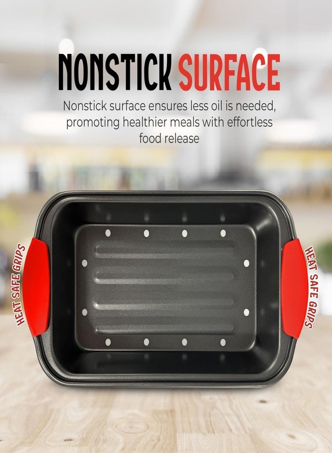 PERLLI Nonstick Meatloaf Pan with Drip Tray Insert - High-Carbon Steel Bakeware with Silicone Grips - Ideal for Baking Bread, Cake, and Roasting Meat in the Oven - 2-Piece Set - Image 3
