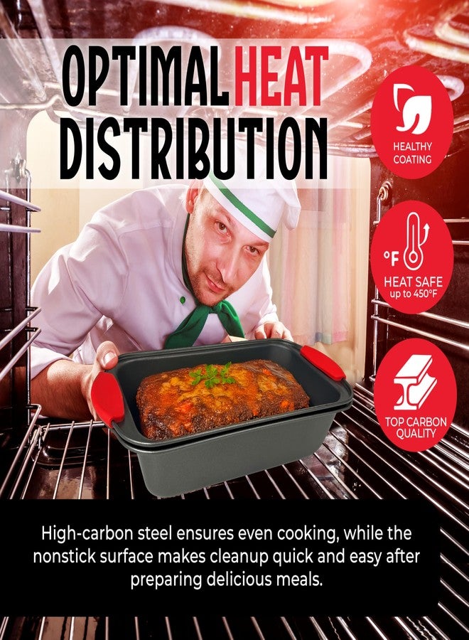 PERLLI Nonstick Meatloaf Pan with Drip Tray Insert - High-Carbon Steel Bakeware with Silicone Grips - Ideal for Baking Bread, Cake, and Roasting Meat in the Oven - 2-Piece Set - Image 5