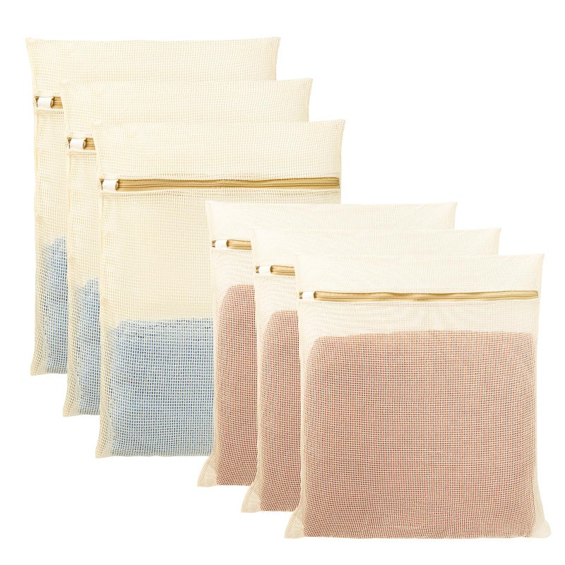Meeall 6Pcs Organic Cotton Mesh Laundry Bags for Delicates, Durable Mesh Wash Bags, Sturdy Zipper Laundry Bag for Underwear, Clothes, Shoes, Socks, (3 Large, 3 Medium) - Image 1