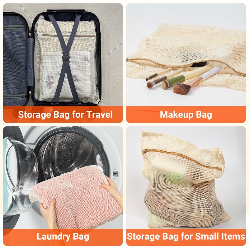 Meeall 6Pcs Organic Cotton Mesh Laundry Bags for Delicates, Durable Mesh Wash Bags, Sturdy Zipper Laundry Bag for Underwear, Clothes, Shoes, Socks, (3 Large, 3 Medium) - Image 5