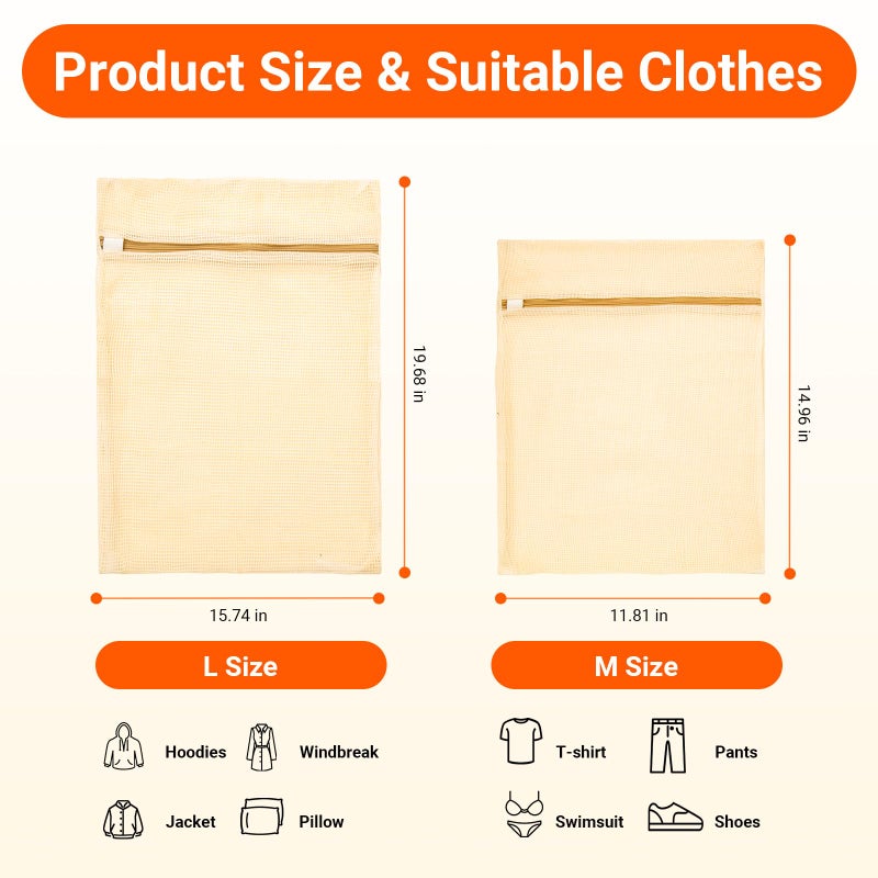Meeall 6Pcs Organic Cotton Mesh Laundry Bags for Delicates, Durable Mesh Wash Bags, Sturdy Zipper Laundry Bag for Underwear, Clothes, Shoes, Socks, (3 Large, 3 Medium) - Image 3