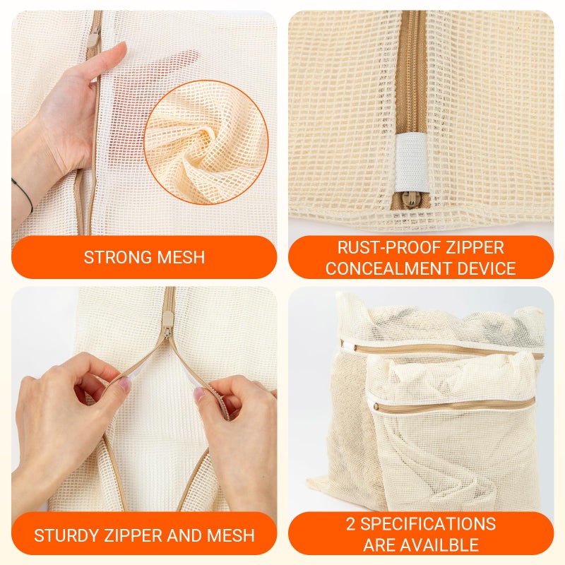 Meeall 6Pcs Organic Cotton Mesh Laundry Bags for Delicates, Durable Mesh Wash Bags, Sturdy Zipper Laundry Bag for Underwear, Clothes, Shoes, Socks, (3 Large, 3 Medium) - Image 4