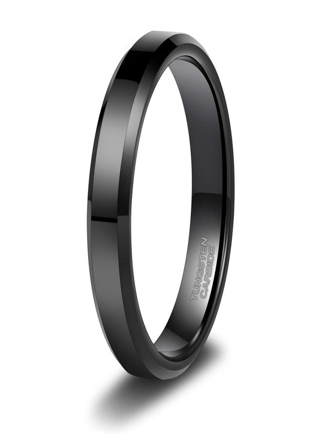 TRUMIUM 4mm Black Tungsten Ring for Women Thin High Polished Beveled Edge Engagement Wedding Band Comfort Fit Size 8 - Image 1