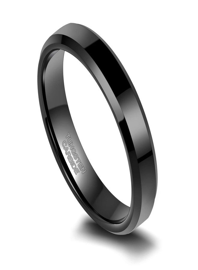 TRUMIUM 4mm Black Tungsten Ring for Women Thin High Polished Beveled Edge Engagement Wedding Band Comfort Fit Size 8 - Image 2