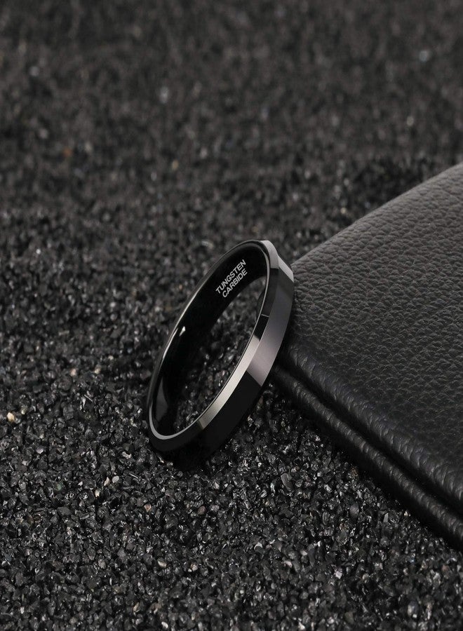 TRUMIUM 4mm Black Tungsten Ring for Women Thin High Polished Beveled Edge Engagement Wedding Band Comfort Fit Size 8 - Image 4