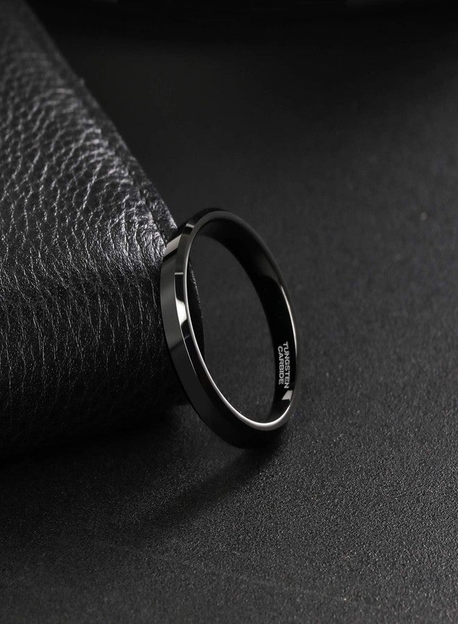 TRUMIUM 4mm Black Tungsten Ring for Women Thin High Polished Beveled Edge Engagement Wedding Band Comfort Fit Size 8 - Image 3