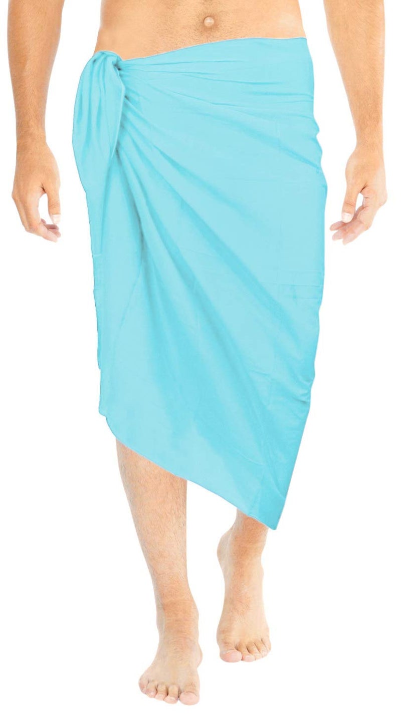 LA LEELA Men's Casual Vacation Sarong Wrap Pareo One Size Pearl Solid - Image 3