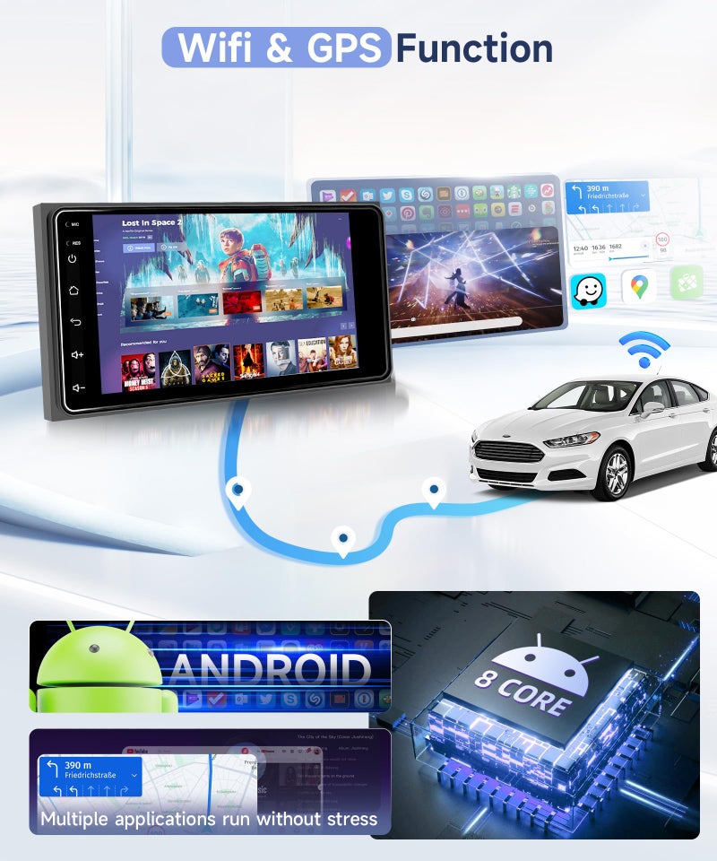 Podofo راديو سيارة ستيريو 8 CORE 4G+64G لتويوتا كورولا 2003-2008/كامري 2002-2006/هايلاندر 2001-2007/RAV4 2001-2005، وايرلس كار بلاي/أندرويد أوتو 7" شاشة لمس IPS أندرويد 13 GPS واي فاي DSP كاميرا - Image 4