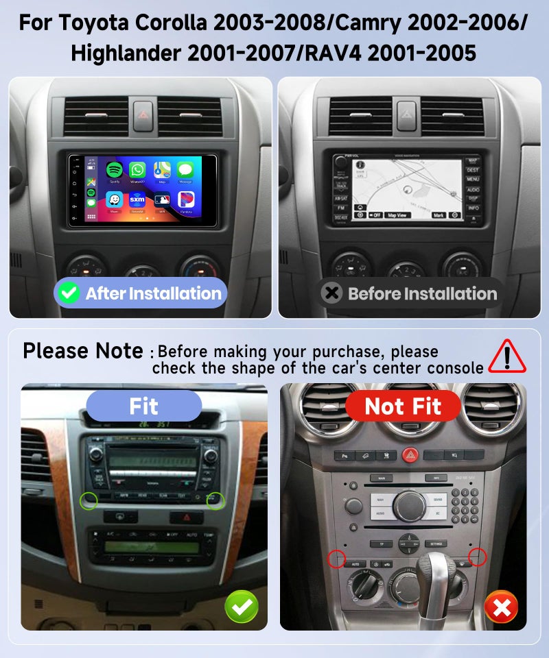 Podofo راديو سيارة ستيريو 8 CORE 4G+64G لتويوتا كورولا 2003-2008/كامري 2002-2006/هايلاندر 2001-2007/RAV4 2001-2005، وايرلس كار بلاي/أندرويد أوتو 7" شاشة لمس IPS أندرويد 13 GPS واي فاي DSP كاميرا - Image 3