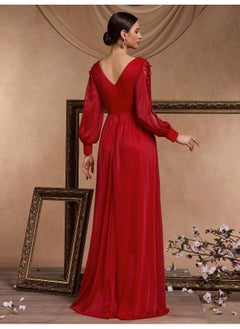 Madam Uniq V-Neck Long Sleeve Split Evening Gown for Elegant Occasions  - Image 2