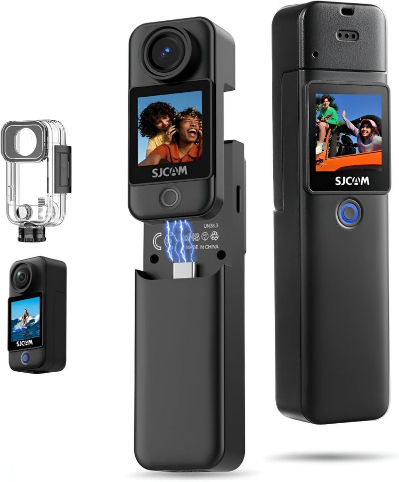 SJCAM C300 4K30fps 20MP Action Camera with Handheld Grip | 6axis gyro, Backup Upto 6 Hours, 1.33in Dual Touch Screen | 2.4G,5G Wi-Fi, Super Night Vision, 30M Waterproof for Live Steaming Vlog | Black - Image 1