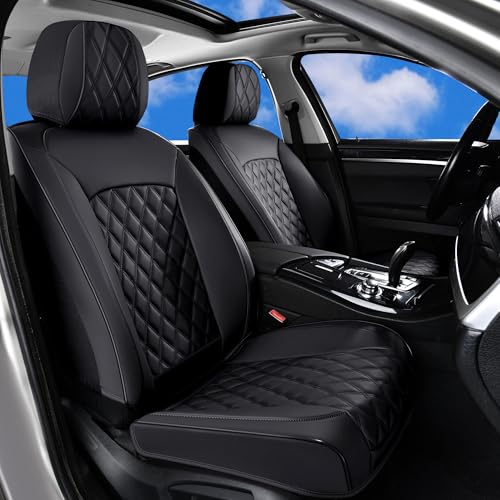 Huidasource Front Seat Covers, 5 Layers Car Seat Covers Front Seats, Driver Seat Cover Leather, Front Seat Cover 360° Full Package Universal Fit for Most Cars, Vans, Trucks, SUVs (Front Pair/Black) - Image 1