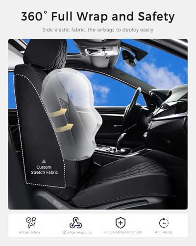 Huidasource Front Seat Covers, 5 Layers Car Seat Covers Front Seats, Driver Seat Cover Leather, Front Seat Cover 360° Full Package Universal Fit for Most Cars, Vans, Trucks, SUVs (Front Pair/Black) - Image 5