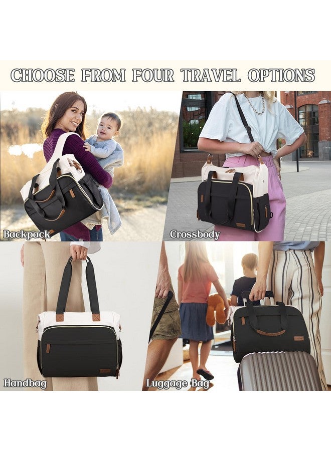 Pripher 4 in 1 Diaper Bag Backpack, Diaper Bag Backpack for Mom Dad, Travel Diaper Bag Converts into Backpack with Shoulder Strap, Mom Bag for Hospital with 14 Pockets, Large Capacity Baby Bag Black&Beige - Image 1