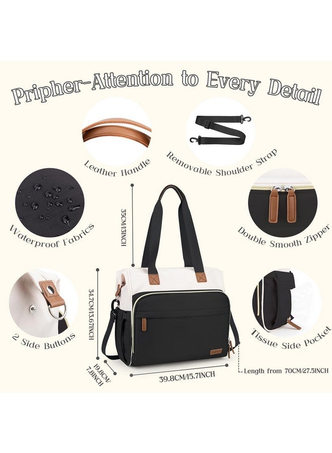 Pripher 4 in 1 Diaper Bag Backpack, Diaper Bag Backpack for Mom Dad, Travel Diaper Bag Converts into Backpack with Shoulder Strap, Mom Bag for Hospital with 14 Pockets, Large Capacity Baby Bag Black&Beige - Image 2