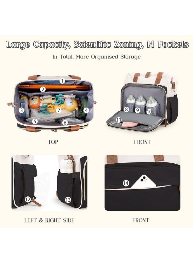Pripher 4 in 1 Diaper Bag Backpack, Diaper Bag Backpack for Mom Dad, Travel Diaper Bag Converts into Backpack with Shoulder Strap, Mom Bag for Hospital with 14 Pockets, Large Capacity Baby Bag Black&Beige - Image 3
