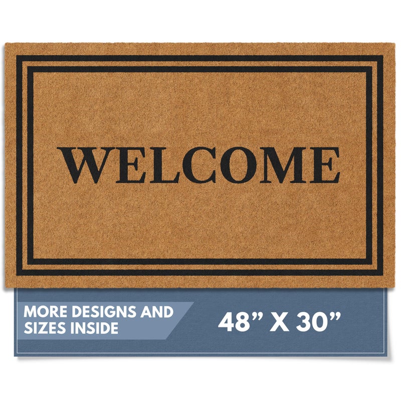 Barnyard Designs Natural Coco Coir Heavy Duty Backing Doormat - Large Cute Non-Slip Front Door Welcome Mat for Outside Entrance or Porch Entry, Brown (30x48, Welcome) - Image 1